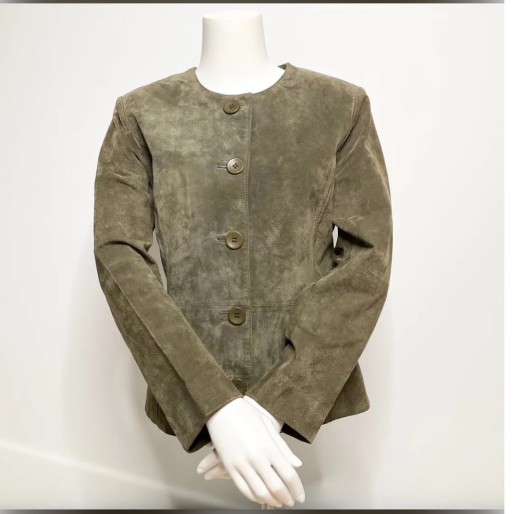 Cold Water Creek 100% Genuine Suede Leather Jacket Womens 2X Vintage Olive-Green